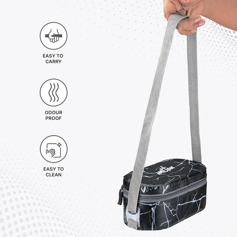 MILTON Executive Lunch Box, 2 Round Inner Steel Round Containers 280ml Each and 1 Microwave Safe Oval Plastic Container, 450ml with Insulated Bag, Gray, Office Tiffin for Leak-Proof, Easy to Carry