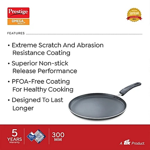 Prestige Omega Select Plus Non-Stick Omni Tawa - 30 cm, Black, 1 pc