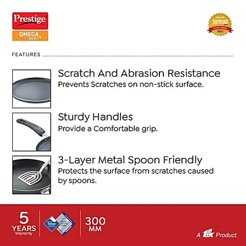 Prestige Omega Select Plus Non-Stick Omni Tawa - 30 cm, Black, 1 pc