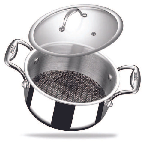 Stahl Artisan Hybrid Casserole With Glass Lid | Metal Spatula Friendly, Induction & Gas Stove Compatible.