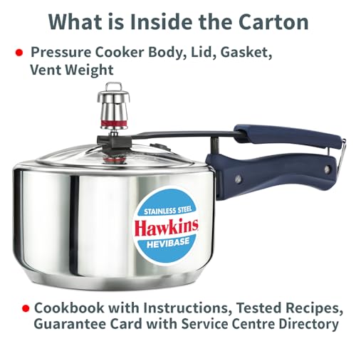 Hawkins 2 Litre Stainless Steel Hevibase Pressure Cooker, Impact Bonded Base, Inner Lid Cooker, Silver (HSI20)