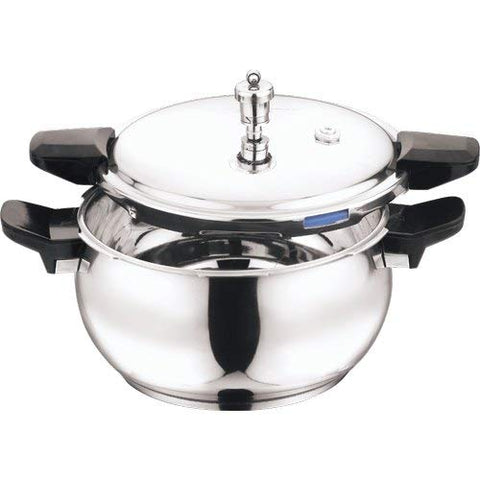 Vinod 18/8 Stainless Steel Magic Outer Lid Pressure Cooker - 5.5 Liters with a Pressure Cooker Lid, Straining Lid and Glass Lid (Induction and Gas Friendly), Silver