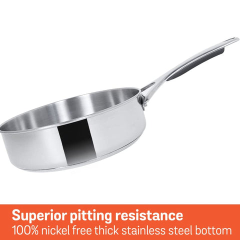 Meyer Select Stainless Steel Sautepan | Fry pan with Lid | Saute pan with Triply Base | Gas and Induction Suitable, 2.8 Liters/24cm (Induction & Gas Compatible)
