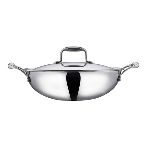 Vinod Cookware Platinum Triply Induction Friendly Stainless Steel Kadai with Lid, 40 cm