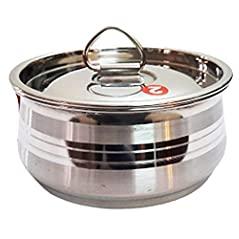 Stainless Steel Cookware Bowl with Lid and Steel Knob | Cooking, Serving and Storage Bowl | Utensil for Kitchen, Flat Bottom, BPN Fee, Food Grade Steel | SS TOMATO POT NO.1