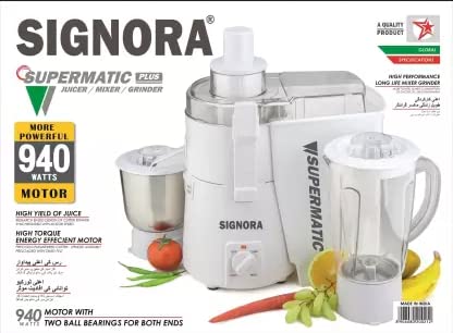 Signora Supermatic plus (juicer, mixer, grinder) 940 Juicer Mixer Grinder (2 Jars, White, Silver)