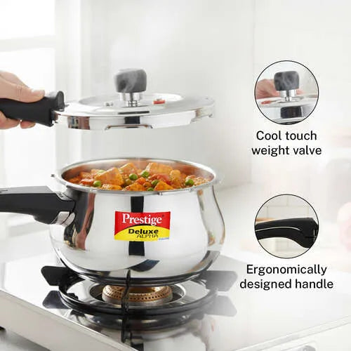 Prestige Deluxe Alpha Svachh Stainless Steel Spillage Control Pressure Cooker (Silver)