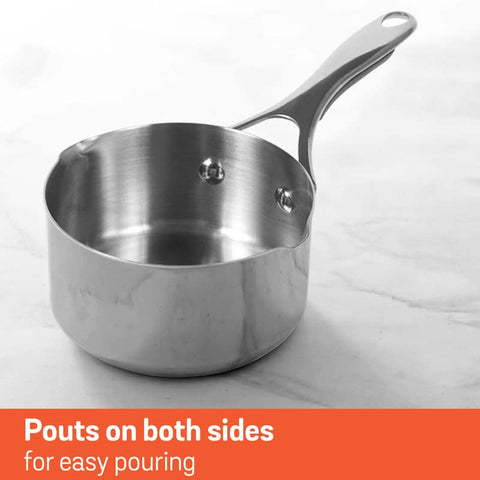 Meyer Select Nickel Free Stainless-Steel Open Milkpan | Tea pot| Milk Pot | Small Milk Pan with triply Base | Chai Pan | Mill pan for Cooking | Gas and Induction Compatible, 14cm/ 0.9 Liters, Silver