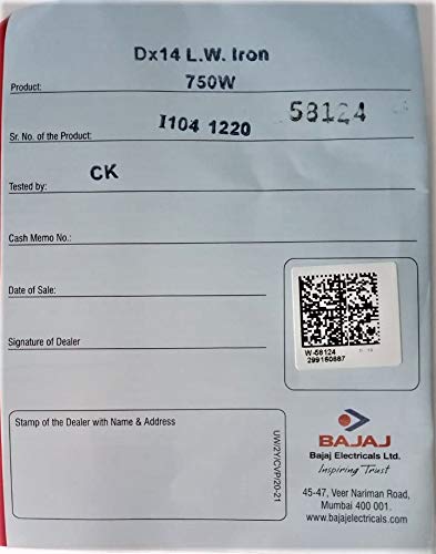 Bajaj DX14 Lightweight Dry Iron | 2 Layer Non-Stick Coating | Cool Touch Body | Advanced Soleplate With German Glide Technology | 2 Yr Warranty 【Black/White】