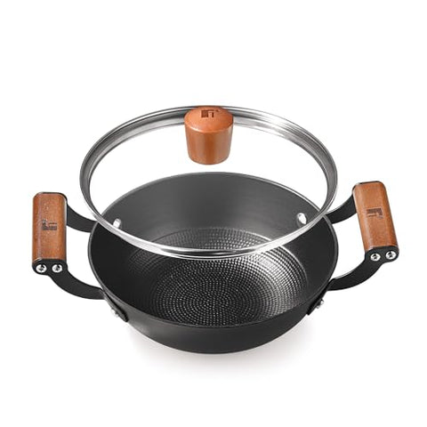 Bergner Odin 28 cm Cast Iron Kadai/Kadhai with Glass Lid, 3.3 L Capacity, For Deep-Fry/Stir-Fry/Curry/Roast/Grill/Serving, Lightweight and Rust Proof Iron, Enamel Finish, Induction and Gas Stove Ready