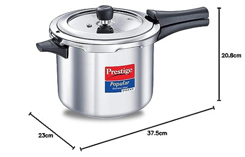 Prestige 5 Litre Stainless Steel Popular Svachh Outerlid Pressure Cooker | Deep lid for spillage control|Gas & Induction Compatible|Controlled Gasket Release System|5 Years warranty|ISI Certified