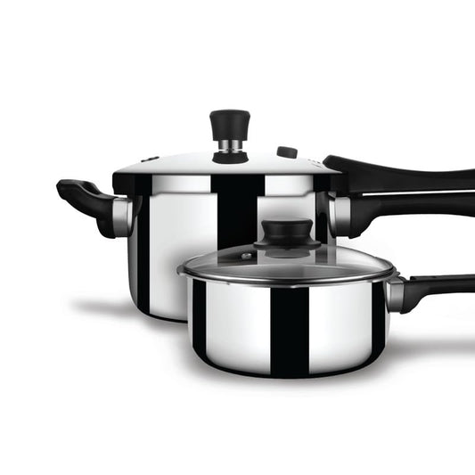 Stahl Xpress Triply Pressure Cooker Combo 2.5 Liters Broad & 3 Liters Tall | Stainless Steel Outer Lid Induction and Gas Stove Compatible | 5 Years Warranty