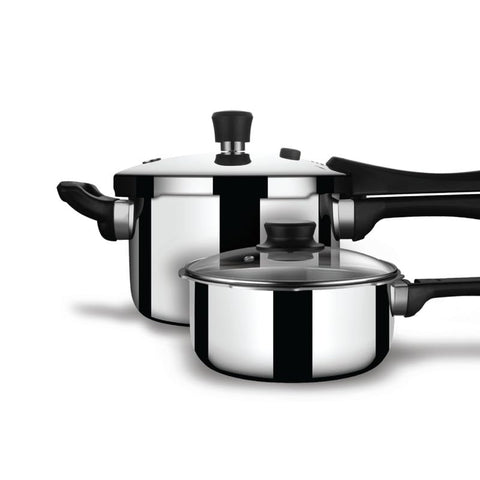 Stahl Xpress Triply Pressure Cooker Combo 2.5 Liters Broad & 3 Liters Tall | Stainless Steel Outer Lid Induction and Gas Stove Compatible | 5 Years Warranty