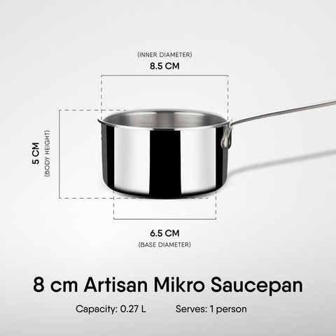 Stahl Artisan Triply Stainless Steel Mikro Saucepan, Mini Milk Pan, 1 Cup Tea/Coffee Pan, Induction & Gas Stove Compatible, 450 ml