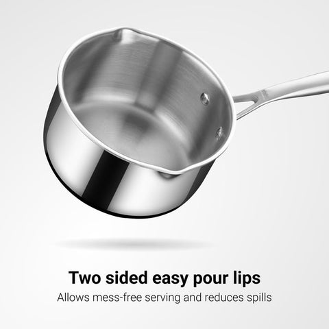 Stahl Artisan Triply Stainless Steel Saucepan with Dual Strainer Glass Lid | Easy Pour | Gas & Induction Friendly (14cm/1L)