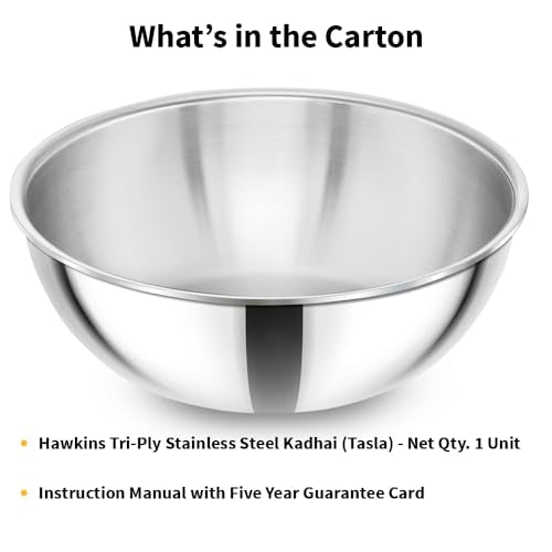 Hawkins 2.5 Litre Metro Kadhai, Triply Stainless Steel Induction Tasla, Silver (SSTA25)