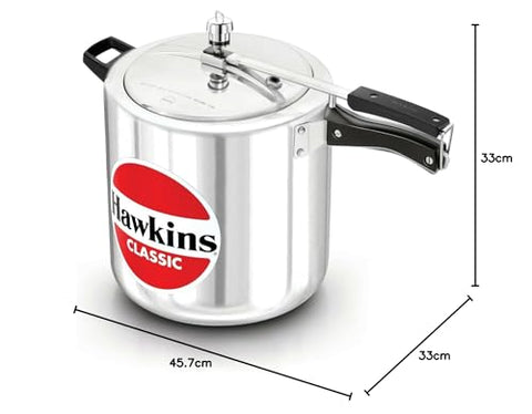 Hawkins 12 Litre Classic Pressure Cooker, Best Inner Lid Cooker, Big Pressure Cooker, Silver (CL12) Aluminium