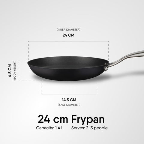 Stahl Blacksmith Hybrid Enamelled Cast Iron Frying Pan, Rust Proof Fry Pan, Cast Iron Egg Pan, Induction & Gas Stove Compatible, 1.4 L, 24 cm