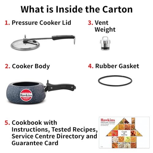 Hawkins 2 Litre Ceramic Nonstick Pressure Cooker, Induction Inner Lid Cooker, Granite Contura shaped Cooker, Blue (ICC20)