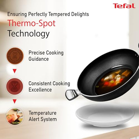 Tefal Cook & Savour Non-Stick Kadhai with Glass Lid, Induction Base, Titanium Coating, 24 cm, Suitable for All Hob Type, Black, 2 Years of Coverage