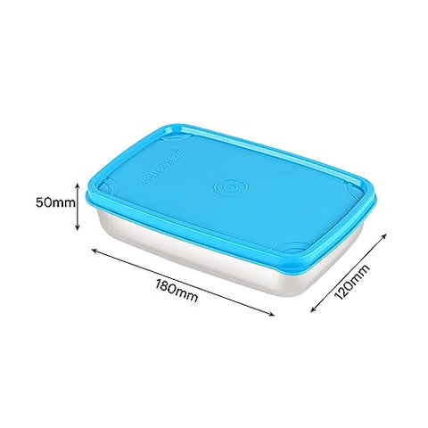 Cello Max Steel Lunch Box, 2 Pcs, Blue | Stainless Steel Lunch Box with Inner Veg Box | Tiffin Box with Air-Tight Lid | Ideal for Office and School for Healthy Meal Storage, Small