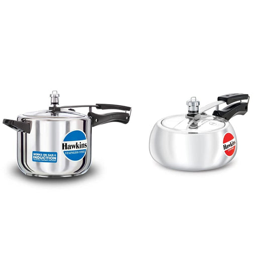 Hawkins - B30 Stainless Steel Pressure Cooker, 5 Litres, Silver & Hawkins Contura Pressure Cooker, 2 Litres, Silver