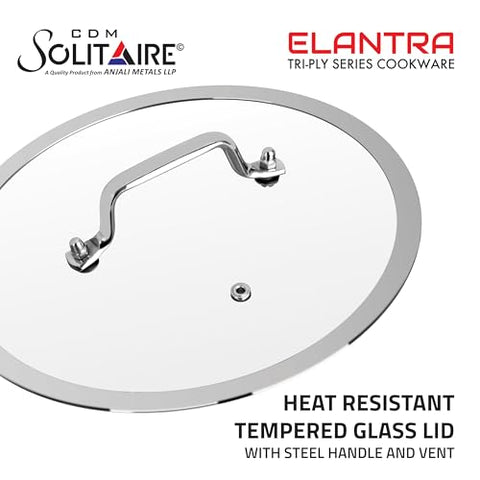 CDM Solitaire Trio Set Triply Stainless Steel 3Pcs Induction Cookware Set, Tea Pan 14cm, Frypan 22cm, Kadai with Lid 22cm, Even & Fast, Induction & Gas Ready, 5 Yrs Warranty by Manufacturer