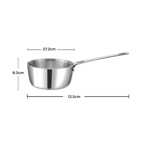 Vinod Platinum Triply Stainless Steel Mini Saucepan - 12cm (600ml), Compact Design, Healthy Cooking, Sturdy and Durable, Ideal for Boiling Milk, Tea, Melting Butter, and Baby Food - 5 Years Warranty