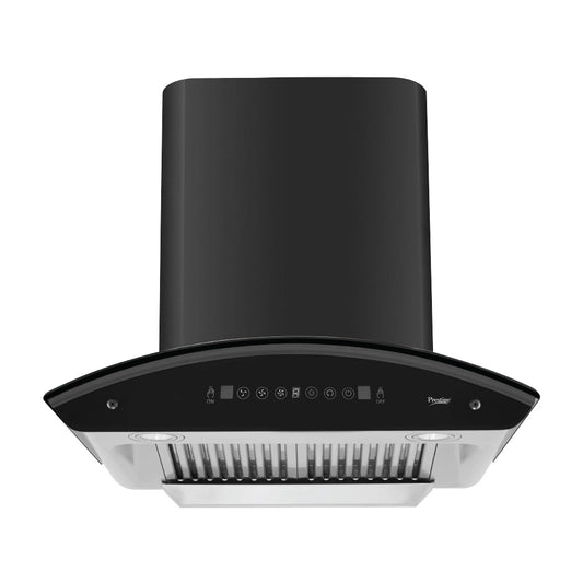 Prestige OSCAR 600 Contemporary Black Kitchen Hood Chimney|Powerful Suction - 1000m3/hr|Digital Display|Auto clean with Heat Technology|Revolutionary Motion Sensor|Baffle Filter|180W|Black & Grey