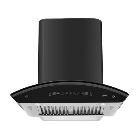 Prestige OSCAR 600 Contemporary Black Kitchen Hood Chimney|Powerful Suction - 1000m3/hr|Digital Display|Auto clean with Heat Technology|Revolutionary Motion Sensor|Baffle Filter|180W|Black & Grey