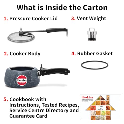 Hawkins 1.5 Litre Ceramic Nonstick Pressure Cooker, Induction Inner Lid Baby Cooker, Granite Contura shaped Cooker, Blue (ICC15)