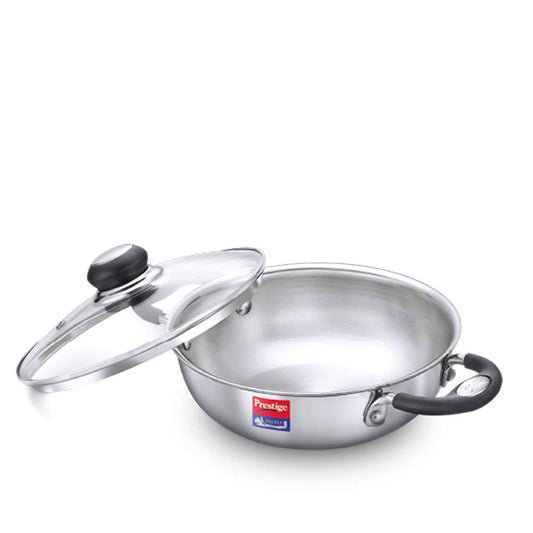Prestige 28cm/4.25L Tri-Ply Stainless Steel Splendor Kadai with Lid| Gas & Induction Compatible| Even Heat Distribution| Strong and Durable| Perma-Cool Handles