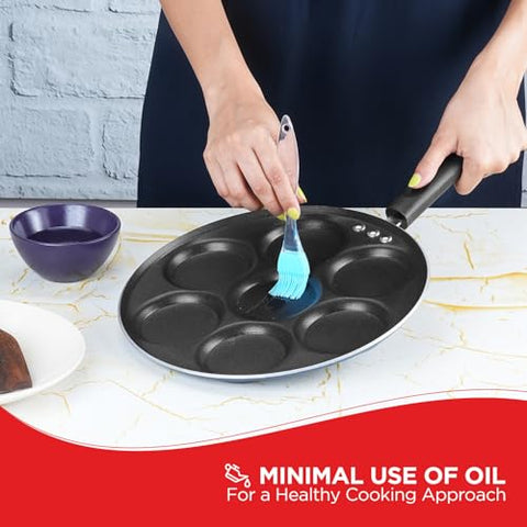 Vinod Zest Stick Free Mini Uttapam Pan with 7 Cavities – Appam Patra for Mini Uthappam, Idli, Pancake | Aluminum Multi Snack Maker | Gas Stove Compatible | Bakelite Handle | 1 Year Warranty
