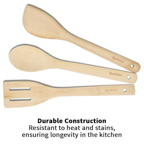 Hawkins Bamboo Spatula Set of 3, Natural Handmade Bamboo Spatulas, Kitchen Tools, Ladles, Turners, Flippers, Scrappers, Servers for Nonstick Cookware (BSPTL3)