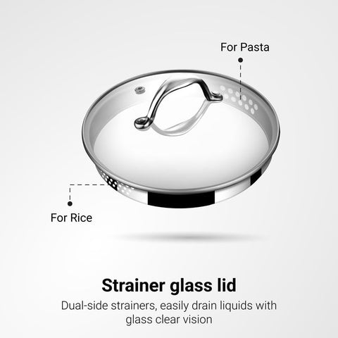 Stahl Artisan Triply Stainless Steel Saucepan with Dual Strainer Glass Lid | Easy Pour | Gas & Induction Friendly (14cm/1L)