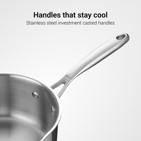 Stahl Artisan Triply Stainless Steel Saucepan with Dual Strainer Glass Lid | Easy Pour | Gas & Induction Friendly (14cm/1L)