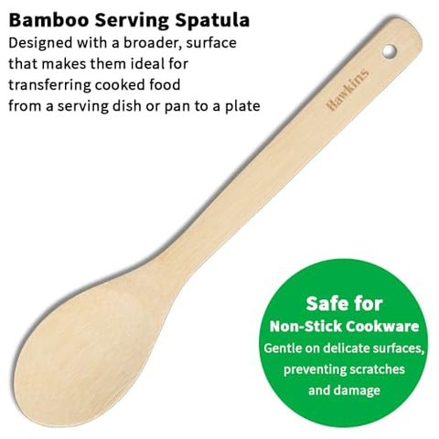 Hawkins Bamboo Spatula Set of 3, Natural Handmade Bamboo Spatulas, Kitchen Tools, Ladles, Turners, Flippers, Scrappers, Servers for Nonstick Cookware (BSPTL3)