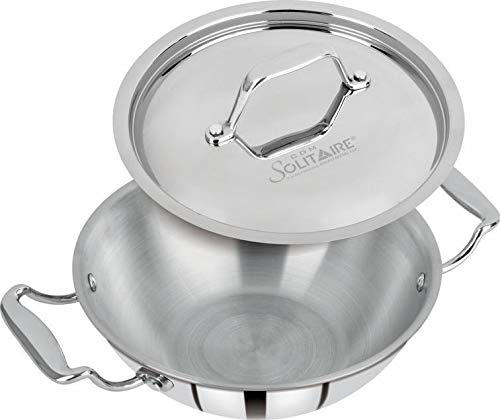 CDM SOLITAIRE Triply Stainless Steel Kadai with Lid, 1-Piece, Silver (22cm (2.1 LTR Approx))