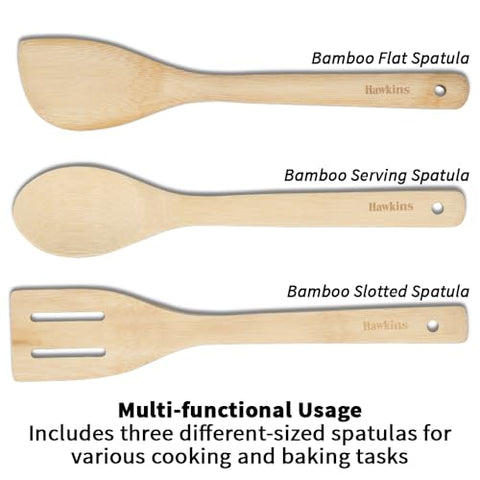 Hawkins Bamboo Spatula Set of 3, Natural Handmade Bamboo Spatulas, Kitchen Tools, Ladles, Turners, Flippers, Scrappers, Servers for Nonstick Cookware (BSPTL3)