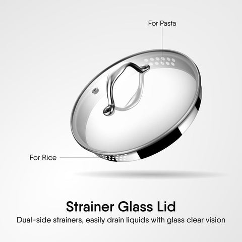 Stahl Artisan Triply Stainless Steel Saucepan with Dual Strainer Glass Lid | Easy Pour | Gas & Induction Friendly (16cm/1.5L)
