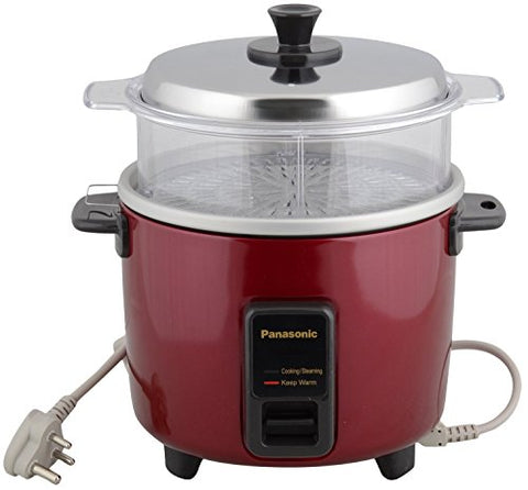Panasonic SR-WA10HS | 1.0 Litre Capacity or 600 Grams Raw Rice Cooking | 450 Watts | Automatic Rice Cooker |Auto Switch Off | With Steamer | 5 hours Keep Warm | (Burgundy)