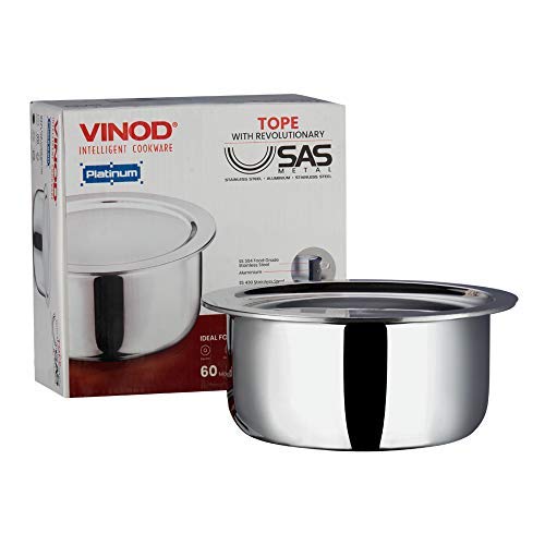 Vinod Platinum 26cm Triply Tope - 5.8L Heavy Bottom Induction Pot