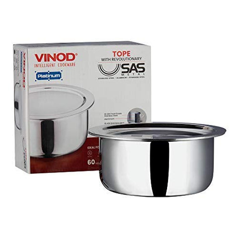 Vinod Platinum Triply Stainless Steel Tope with Stainless Steel Lid 5.2 litres Capacity (24 cm Diameter) - Silver (Induction and Gas Stove Friendly), 5 Years Warranty