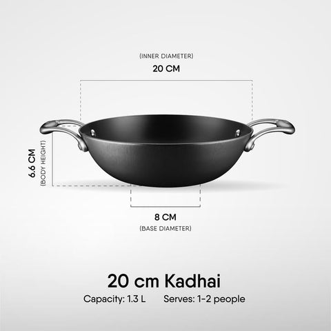 Stahl Blacksmith Plus Cast Iron Kadhai, Light Weight Iron Kadai, Nitrided Kadai for Cooking, Induction & Gas Stove Compatible, 1.3 L, 20 cm