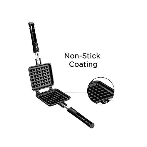 Vinod Zest Die-Cast Aluminium Stick-Free Waffle Maker – Waffle Pan & Pancake Maker | Gas Stove Compatible | Durable 3-Layer Coating | Scratch-Resistant Surface | 1-Year Warranty | Black
