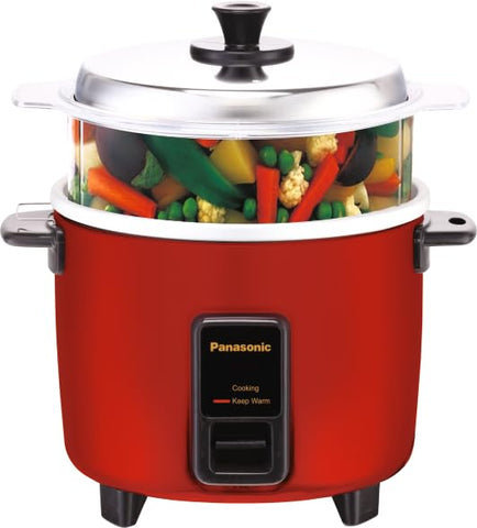 Panasonic SR-WA10HS | 1.0 Litre Capacity or 600 Grams Raw Rice Cooking | 450 Watts | Automatic Rice Cooker |Auto Switch Off | With Steamer | 5 hours Keep Warm | (Burgundy)