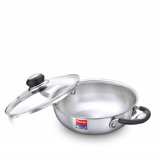 Prestige 24cm/2.7L Tri-Ply Stainless Steel Splendor Kadai with Lid| Gas & Induction Compatible| Even Heat Distribution| Strong and Durable| Perma-Cool Handles