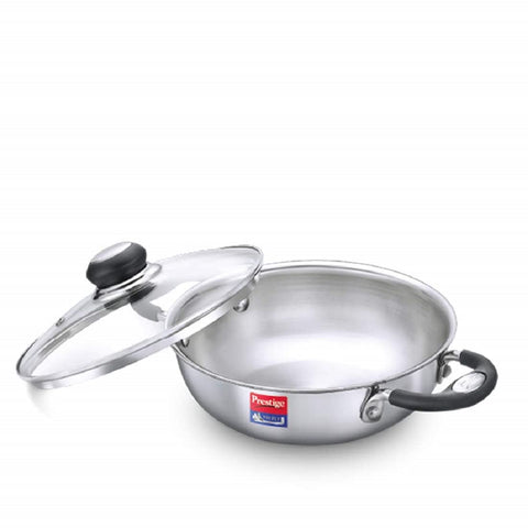 Prestige 20cm/1.6L Tri-Ply Stainless Steel Splendor Kadai with Lid| Gas & Induction Compatible| Even Heat Distribution| Strong and Durable| Perma-Cool Handles