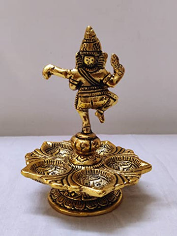 Puja Celebrations Dancing Ganesha Diya Over Ethnic Legs Five Oil Wick Diya Panch Mukhi Deepam(Gold Plated)