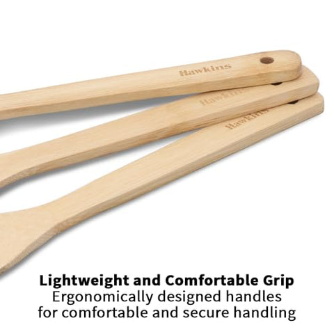 Hawkins Bamboo Spatula Set of 3, Natural Handmade Bamboo Spatulas, Kitchen Tools, Ladles, Turners, Flippers, Scrappers, Servers for Nonstick Cookware (BSPTL3)